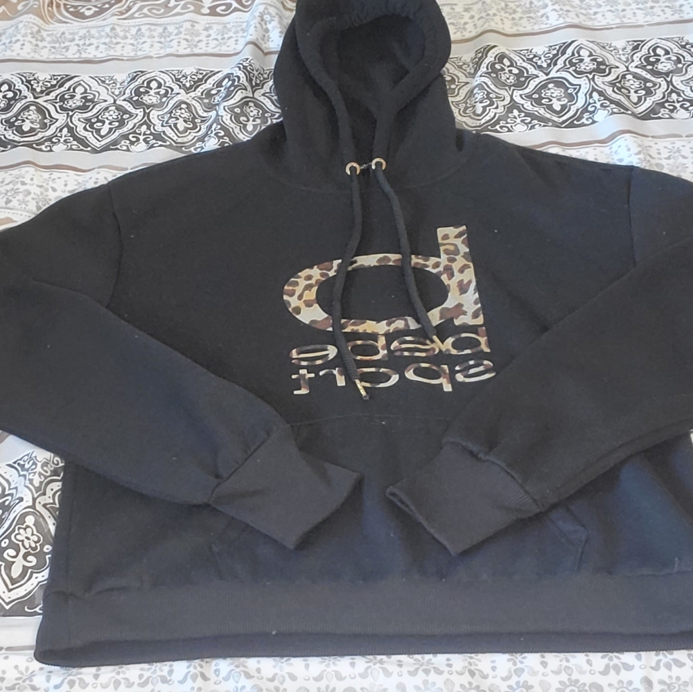 Black Men's Hooded Sweatshirt with Leopard Logo